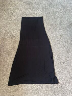 Everyday Black Maxi Skirt with Fold-Over Waist
